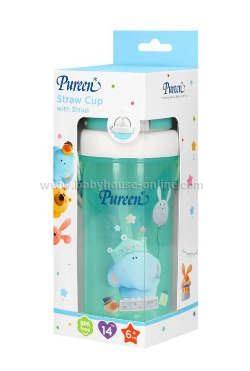 Pureenกระติกน้ำพร้อมหลอดดูด+สายคล้อง สีชมพู